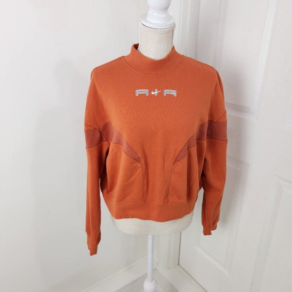 Nike Sweatshirt Womens M Orange Sportswear Air Fleece Mock Neck Hanorac Cropped